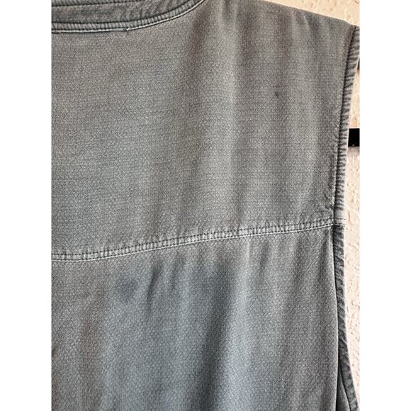 Splendid Chambray Jumpsuit L Medium green Indigo Drawstring Waist Pocket Tapered - Picture 10 of 11